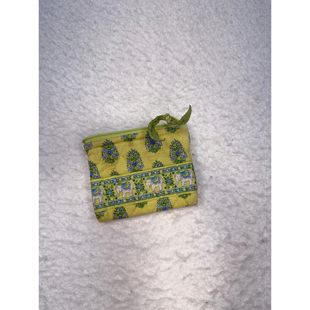 Vera Bradley Quilted Cotton Coin Purse Lime Green Elephant Floral Zip Pouch